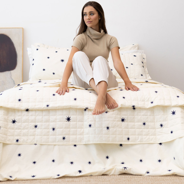 Cobre leito 200 Fios Queen 3 peças Jazz Estampado Constelação - Marina