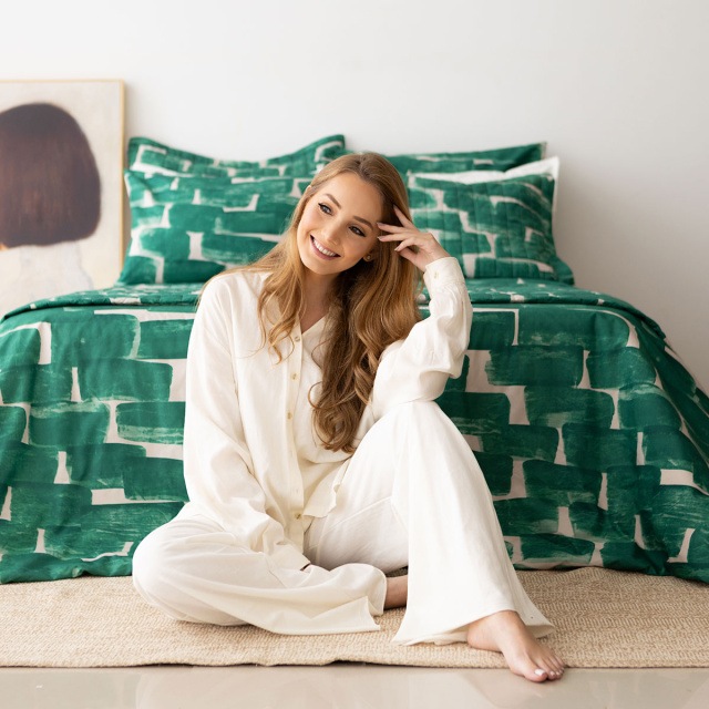 Cobre leito 200 Fios Solteiro 2 peças Jazz Estampado Verde Conceito - Marina