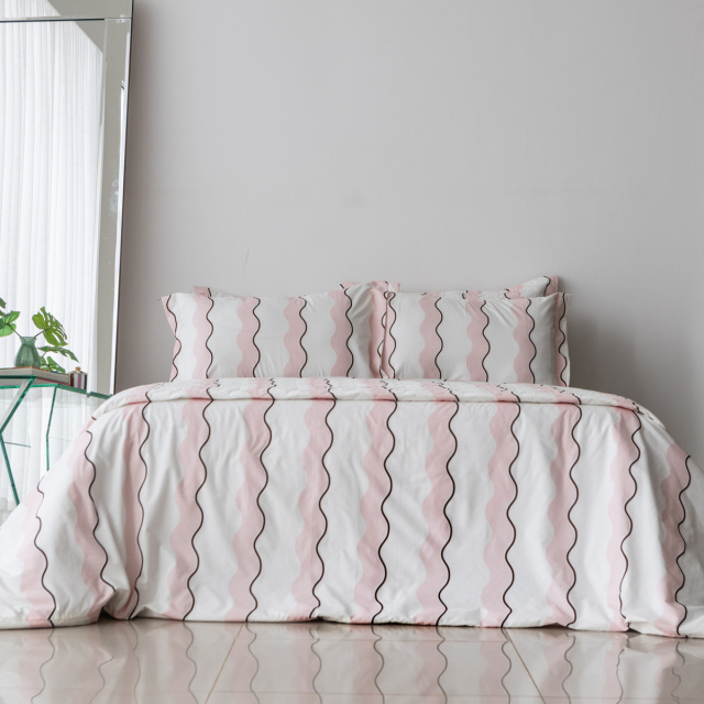 Cobre Leito King 3 peças Percalle Estampado Percal 200 fios 100% Agodão - Wave Rose