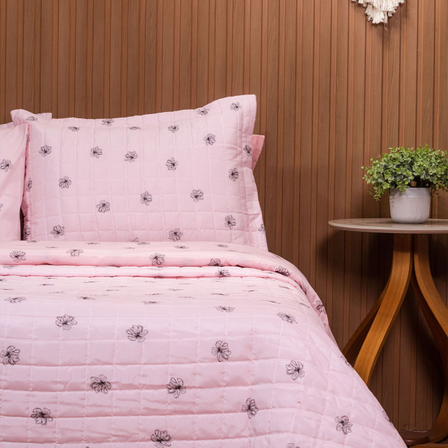 Cobre Leito Percal 150 Fios Algodão Casal Padrão 3 Peças Coleção Essencialle Flor de Hibísco - Marina