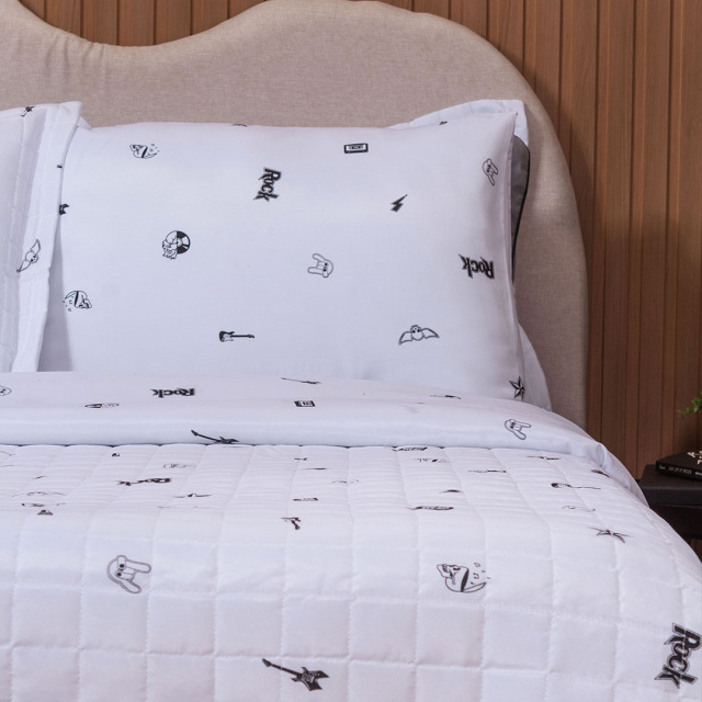 Cobre Leito Percal 150 Fios Algodão Casal Padrão 3 Peças Coleção Essencialle Rock n' roll - Marina