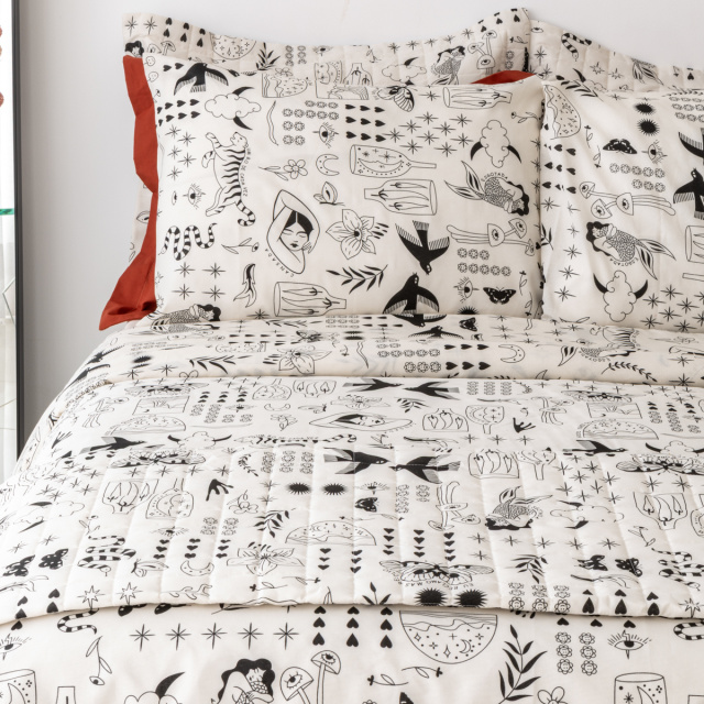 Cobre Leito Percal 150 Fios Algodão King 3 Peças Coleção Essencialle Boho Soul - Marina