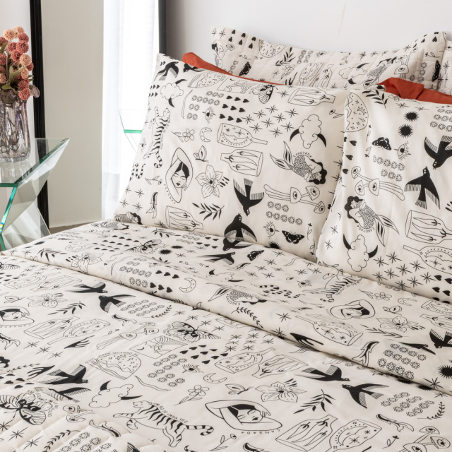 Cobre Leito Percal 150 Fios Algodão King 3 Peças Coleção Essencialle Boho Soul - Marina