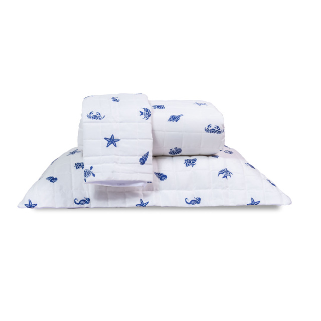 Cobre Leito Percal 150 Fios Algodão Queen 3 Peças Coleção Essencialle Beach - Marina