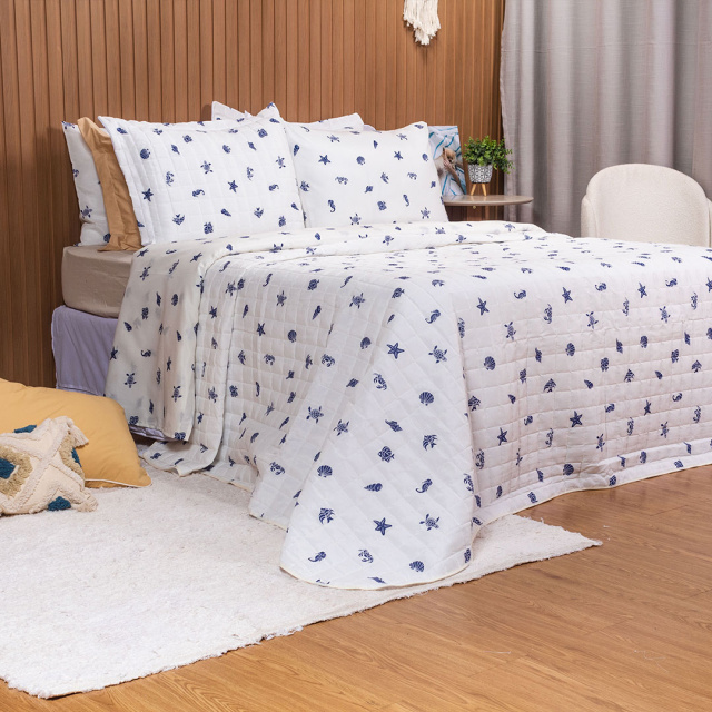 Cobre Leito Percal 150 Fios Algodão Queen 3 Peças Coleção Essencialle Beach - Marina