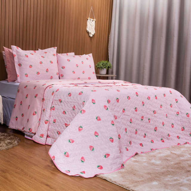 Cobre Leito Percal 150 Fios Algodão Queen 3 Peças Coleção Essencialle Moranguinho - Marina