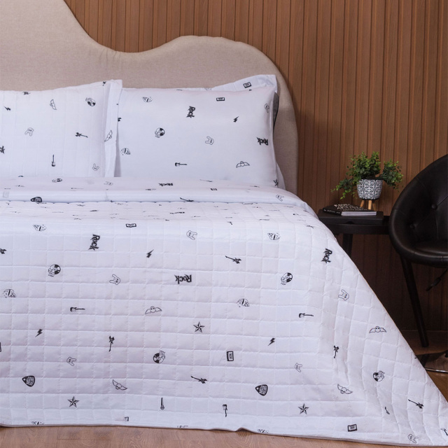 Cobre Leito Percal 150 Fios Algodão Queen 3 Peças Coleção Essencialle Rock n' roll - Marina