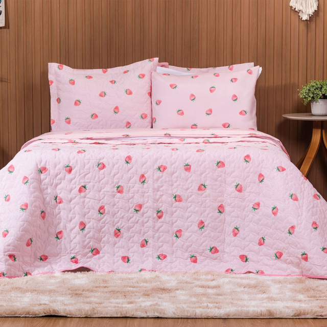 Cobre Leito Percal 150 Fios Algodão Solteiro 2 Peças Coleção Essencialle Moranguinho - Marina