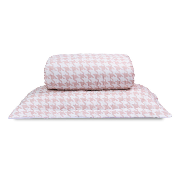 Cobre Leito Percal 150 Fios Algodão Solteiro 2 Peças Coleção Essencialle Xadrez Pied de poule rosê - Marina
