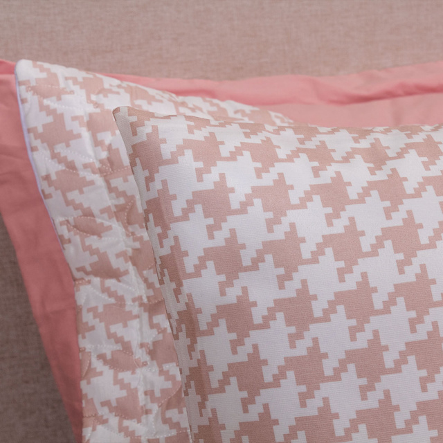 Cobre Leito Percal 150 Fios Algodão Solteiro 2 Peças Coleção Essencialle Xadrez Pied de poule rosê - Marina