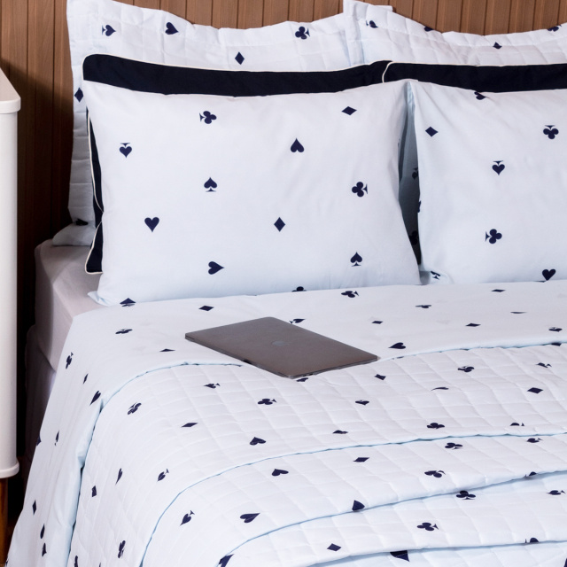 Coordenado 3 Peças Capa Duvet King Percal 150 Fios Algodão (Capa Duvet + Fronha) Coleção Essencialle Baralho - Marina