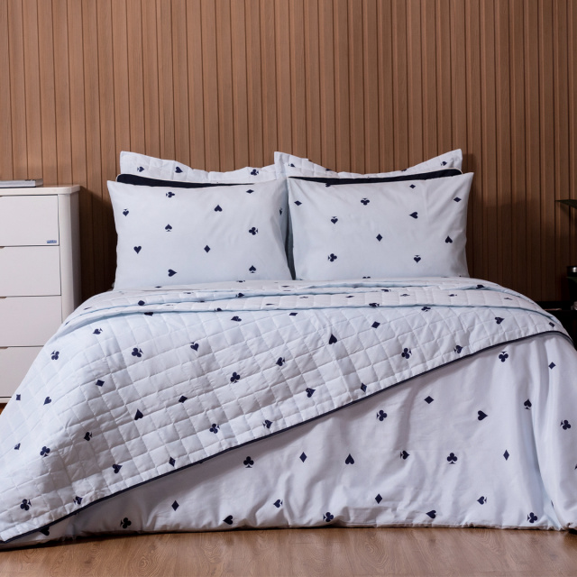 Coordenado 3 Peças Capa Duvet King Percal 150 Fios Algodão (Capa Duvet + Fronha) Coleção Essencialle Baralho - Marina