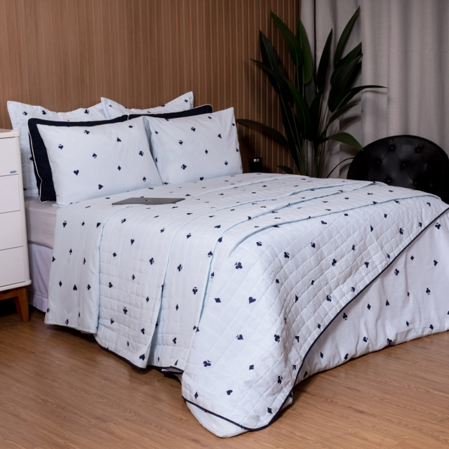 Coordenado 3 Peças Capa Duvet King Percal 150 Fios Algodão (Capa Duvet + Fronha) Coleção Essencialle Baralho - Marina