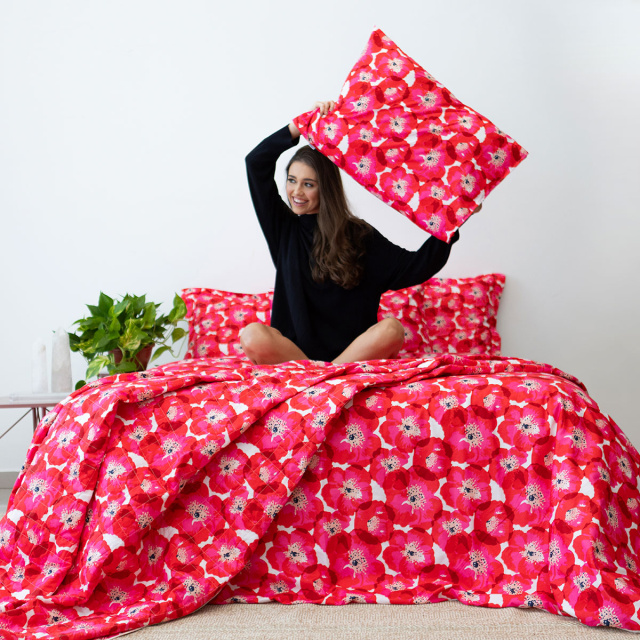 Coordenado 5 Peças Solteiro 200 Fios (Cobre Leito + Jogo de lençol) Jazz Estampado Maxi Floral Pink - Marina