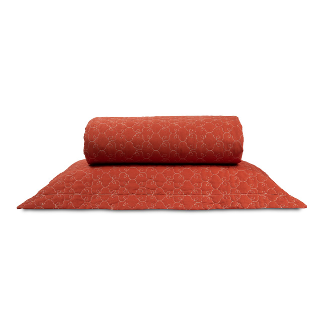 Coordenado 5 Peças Solteiro Percal 200 Fios 100% Algodão (Cobre leito + Jogo de lençol) TLJ Liso Terracota - Marina