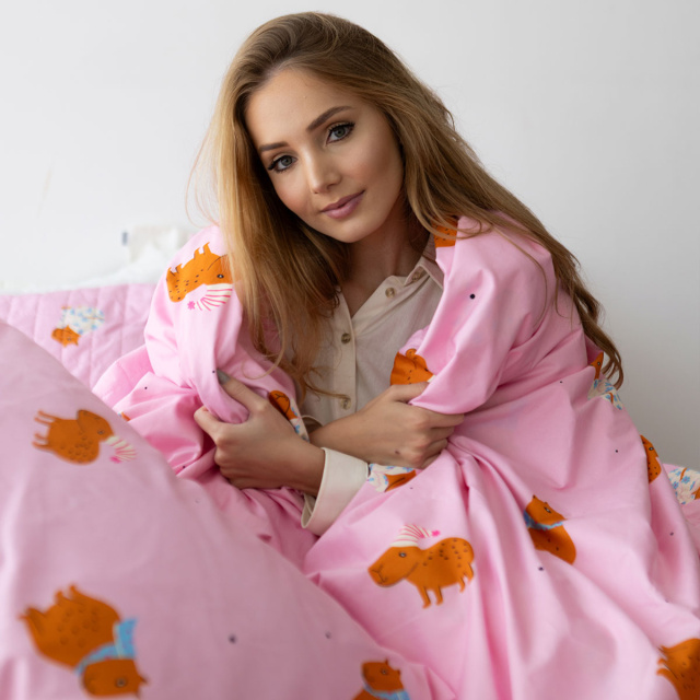 Coordenado 6 Peças Casal Padrão 200 Fios (Cobre Leito + Jogo de lençol) Jazz Estampado Capivara - Marina