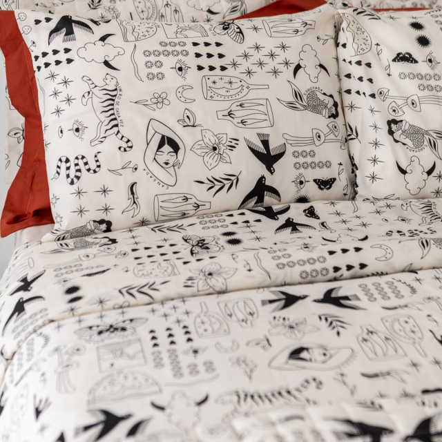 Coordenado 6 Peças Casal Padrão Percal 150 Fios Algodão (Cobre Leito + Jogo de lençol) Essencialle Boho Soul - Marina