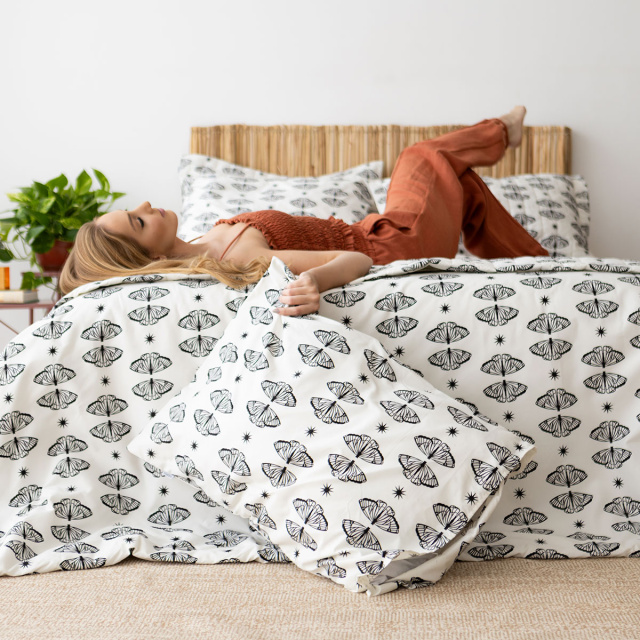 Coordenado 6 Peças King 200 Fios (Cobre Leito + Jogo de lençol) Jazz Estampado Borboleta Boho - Marina