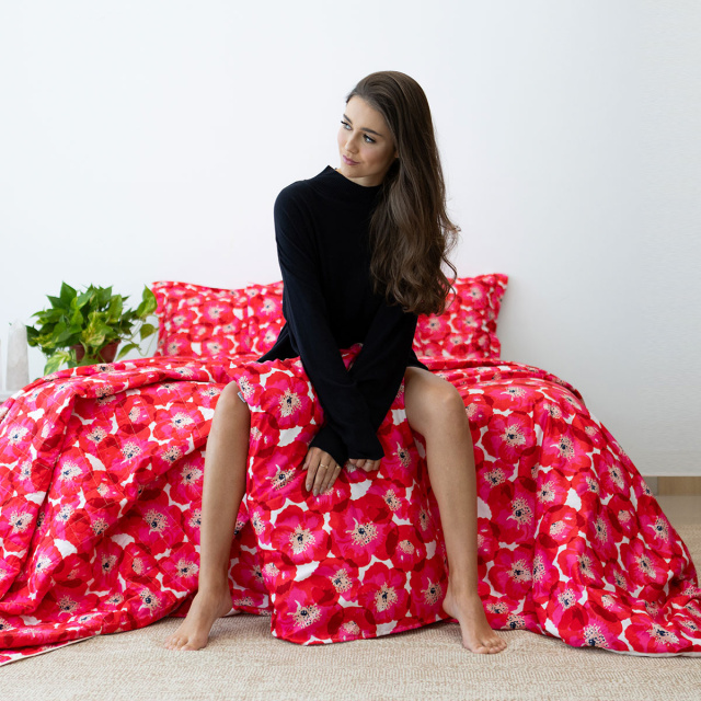 Coordenado 6 Peças King 200 Fios (Cobre Leito + Jogo de lençol) Jazz Estampado Maxi Floral Pink - Marina