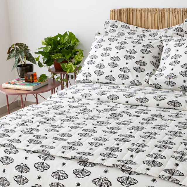 Coordenado 6 Peças Queen 200 Fios (Cobre Leito + Jogo de lençol) Jazz Estampado Borboleta Boho - Marina