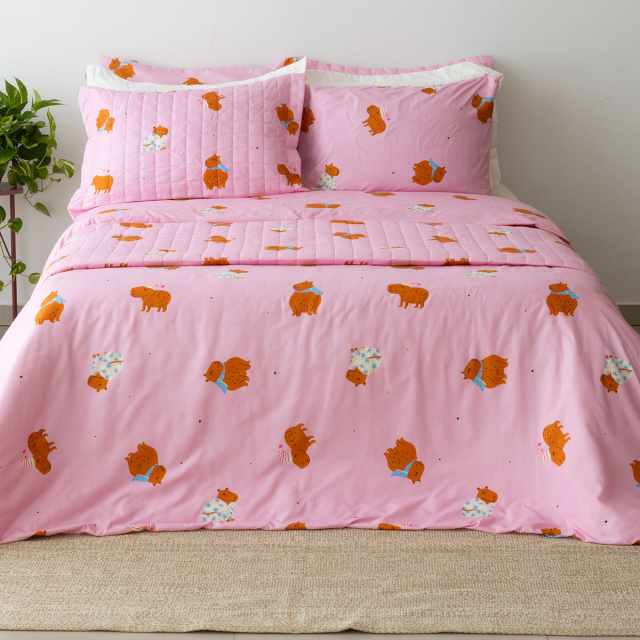 Coordenado 6 Peças Queen 200 Fios (Cobre Leito + Jogo de lençol) Jazz Estampado Capivara - Marina