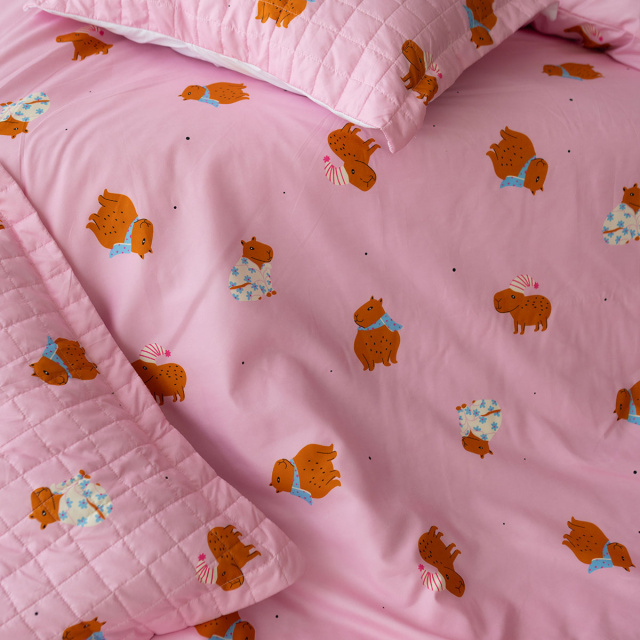 Coordenado 6 Peças Queen 200 Fios (Cobre Leito + Jogo de lençol) Jazz Estampado Capivara - Marina