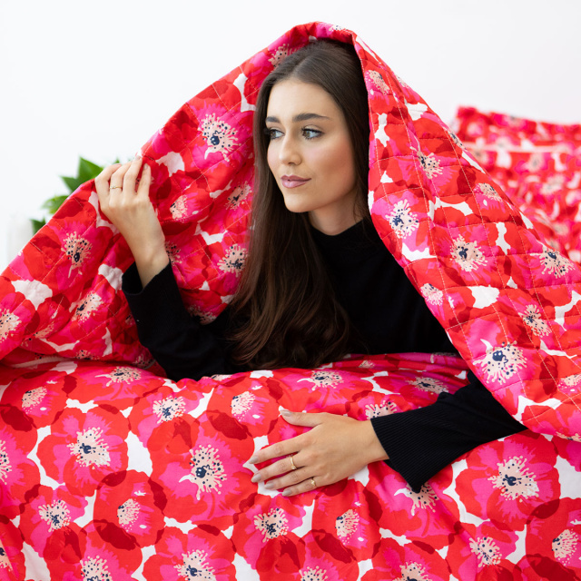 Coordenado 6 Peças Queen 200 Fios (Cobre Leito + Jogo de lençol) Jazz Estampado Maxi Floral Pink - Marina