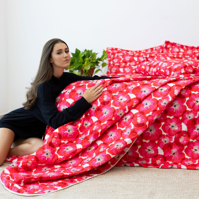 Coordenado 6 Peças Queen 200 Fios (Cobre Leito + Jogo de lençol) Jazz Estampado Maxi Floral Pink - Marina