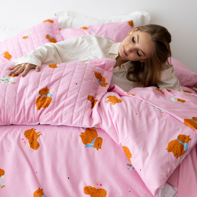 Coordenado 7 Peças Casal Padrão 200 Fios (Cobre Leito + Jogo de lençol) Jazz Estampado Capivara - Marina