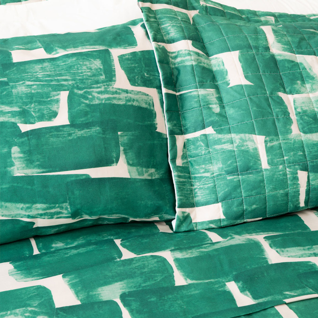 Coordenado 7 Peças Casal Padrão 200 Fios (Cobre Leito + Jogo de lençol) Jazz Estampado Verde Conceito - Marina