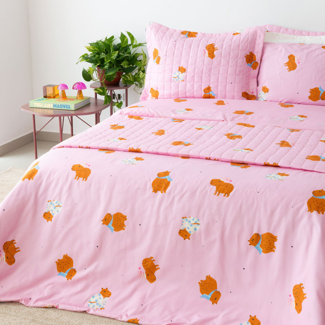 Coordenado 7 Peças King 200 Fios (Cobre Leito + Jogo de lençol) Jazz Estampado Capivara - Marina