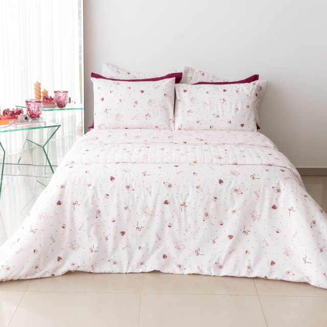 Coordenado 7 Peças King (Cobre Leito + Jogo de lençol) Percal 150 Fios Algodão Essencialle Love - Marina