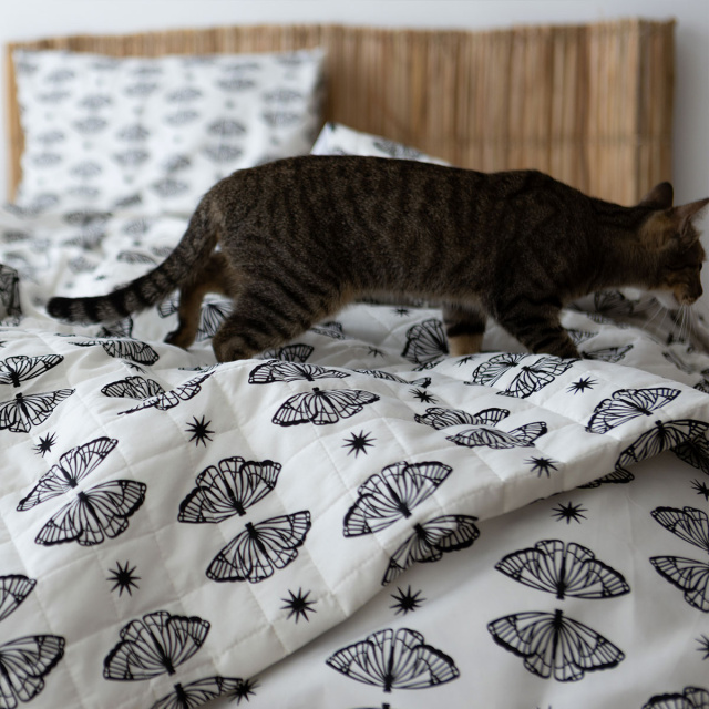 Coordenado 7 Peças Queen 200 Fios (Cobre Leito + Jogo de lençol) Jazz Estampado Borboleta Boho - Marina