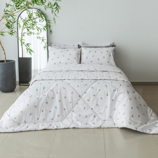 Coordenado 8 Peças Completo Casal Padrão Percal 180 Fios Algodão Coleção Classic Libélula - Marina