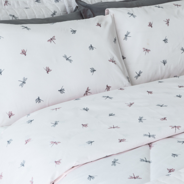 Coordenado 8 Peças Completo Casal Padrão Percal 180 Fios Algodão Coleção Classic Libélula - Marina