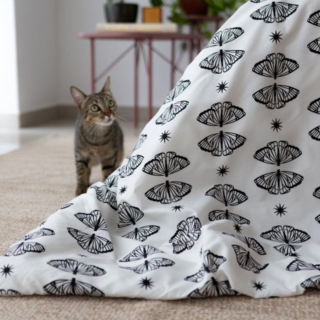 Edredom King 200 Fios Dupla Face (Capa Duvet + Refil) Jazz Estampado Borboleta Boho - Marina