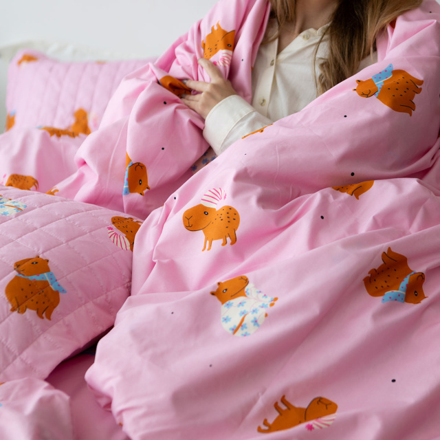 Edredom King 200 Fios Dupla Face (Capa Duvet + Refil) Jazz Estampado Capivara - Marina