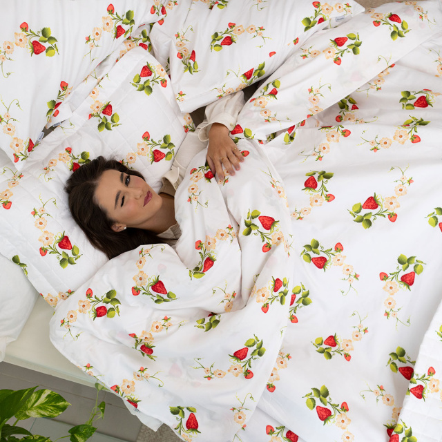 Edredom King 200 Fios Dupla Face (Capa Duvet + Refil) Jazz Estampado Flor de Morango - Marina