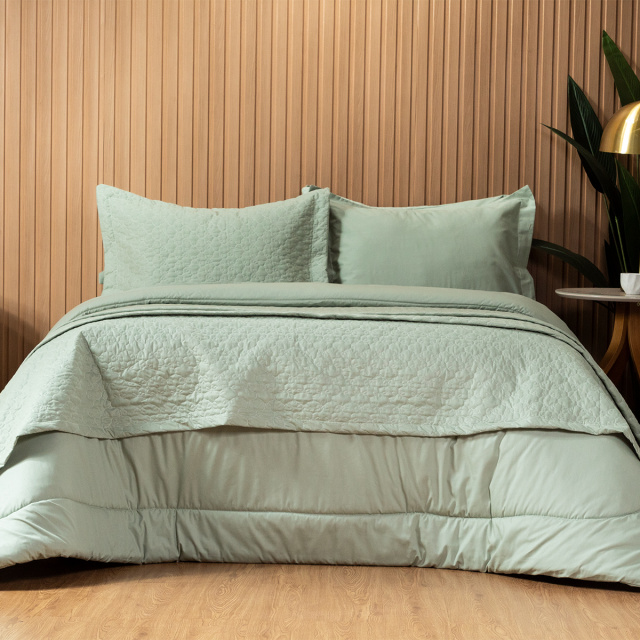 Edredom Percal 200 fios 100% Algodão Solteiro Dupla Face TLJ Liso Verde Menta - Marina