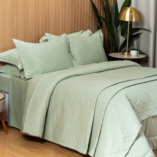 Edredom Percal 200 fios 100% Algodão Solteiro Dupla Face TLJ Liso Verde Menta - Marina