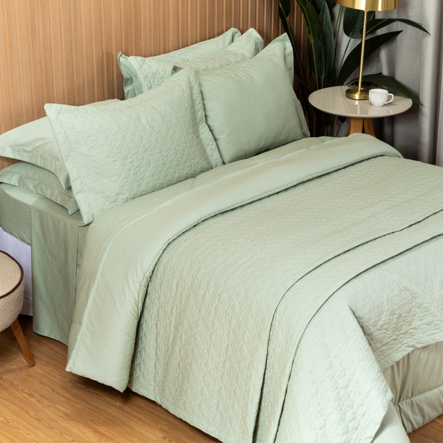 Edredom Percal 200 fios 100% Algodão Solteiro Dupla Face TLJ Liso Verde Menta - Marina