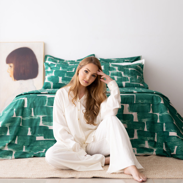 Edredom Queen 200 Fios Dupla Face (Capa Duvet + Refil) Jazz Estampado Verde Conceito - Marina