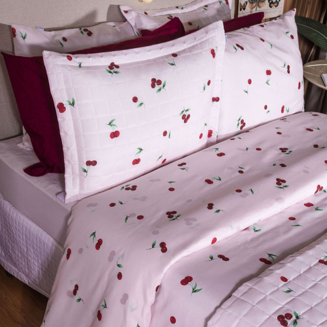 Edredom Queen Percal 150 Fios Algodão (Capa Duvet + Refil) Coleção Essencialle Cereja Rosa - Marina