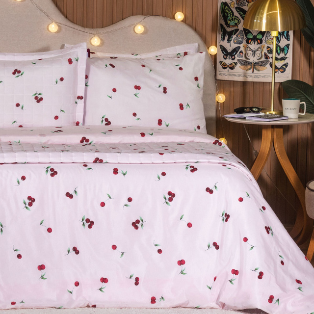 Edredom Queen Percal 150 Fios Algodão (Capa Duvet + Refil) Coleção Essencialle Cereja Rosa - Marina