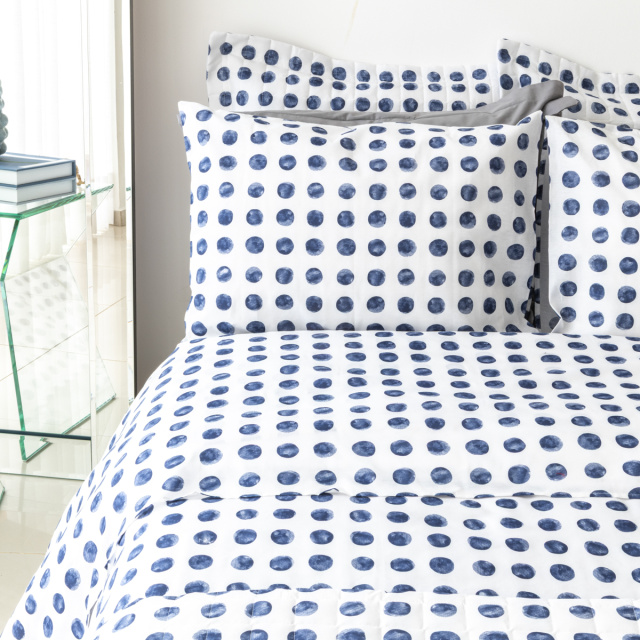 Edredom Queen Percal 150 Fios Algodão (Capa Duvet + Refil) Coleção Essencialle Dotz Azul - Marina