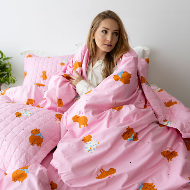 Edredom Solteiro 200 Fios Dupla Face (Capa Duvet + Refil) Jazz Estampado Capivara - Marina