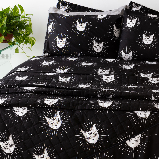 Fronha avulsa 200 Fios Jazz Estampado Gato Místico - Marina