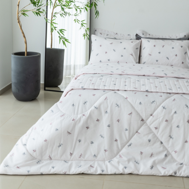Fronha avulsa Percal 180 Fios Algodão Coleção Classic estampada Libélula - Marina