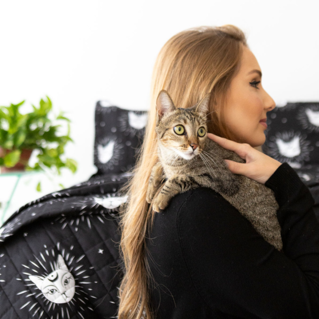 Jogo de lençol 200 Fios Casal Padrão 3 Peças com elástico Jazz Estampado Gato Místico - Marina