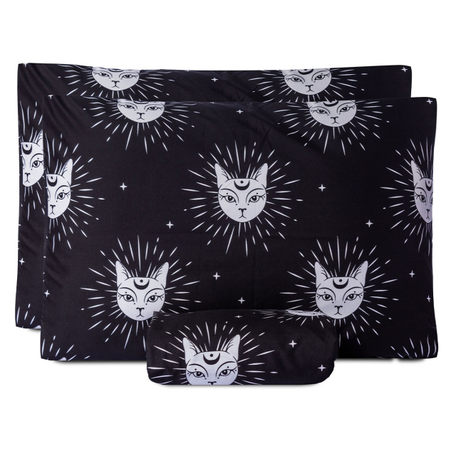 Jogo de lençol 200 Fios Casal Padrão 3 Peças com elástico Jazz Estampado Gato Místico - Marina